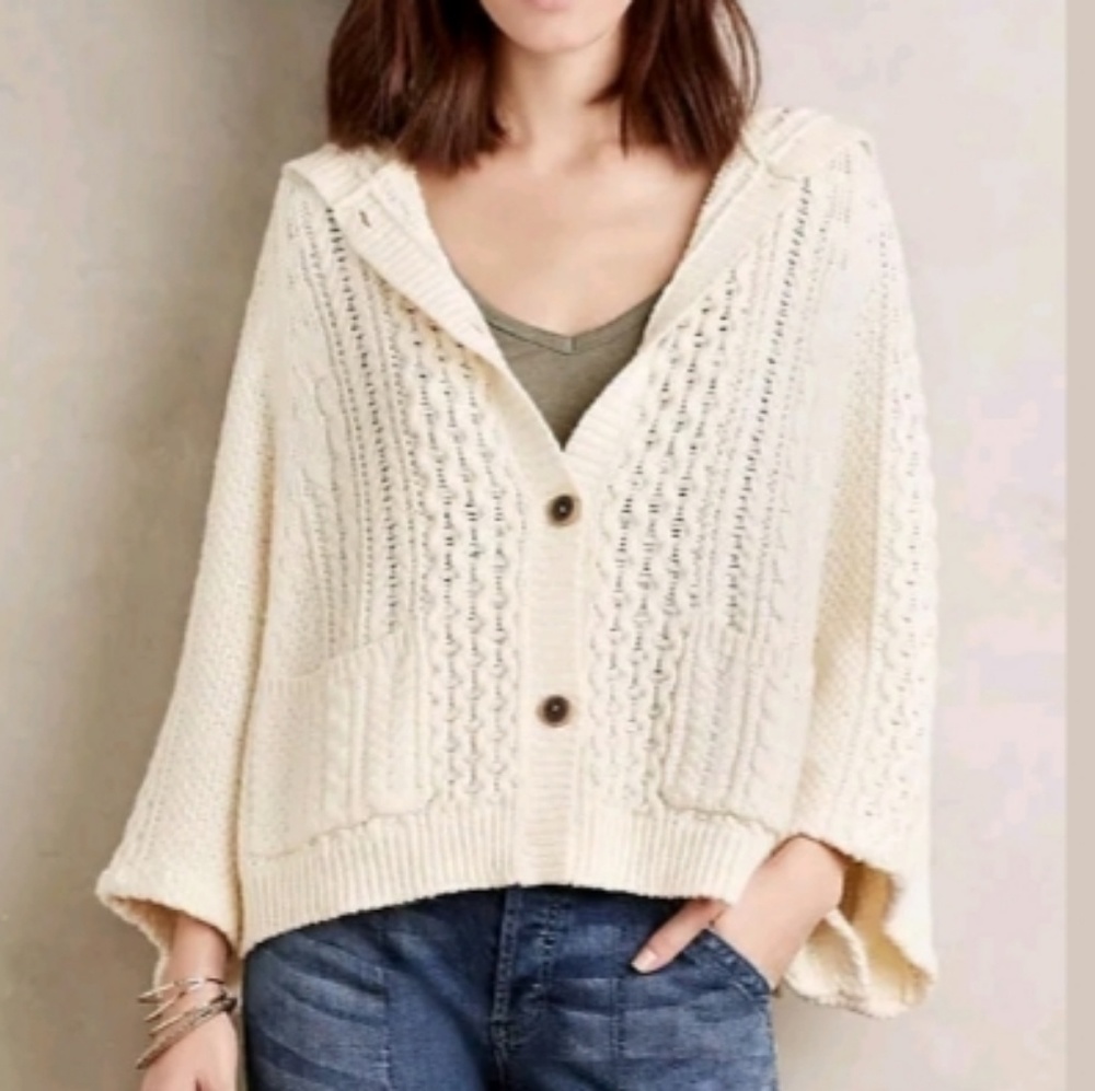 Anthropologie  Cream Cardigan Size Medium Large